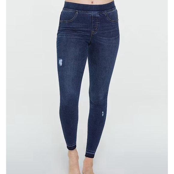 Spanx 20203 Distressed Denim High Rise Elastic Waist Jeggings size Small - Picture 1 of 8